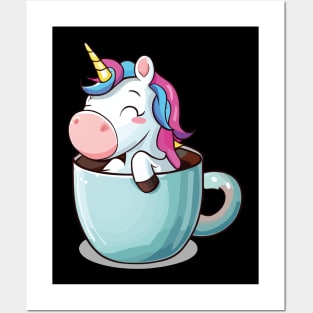 Unicorn in Coffee Cup Stay Woke Kawaii Posters and Art